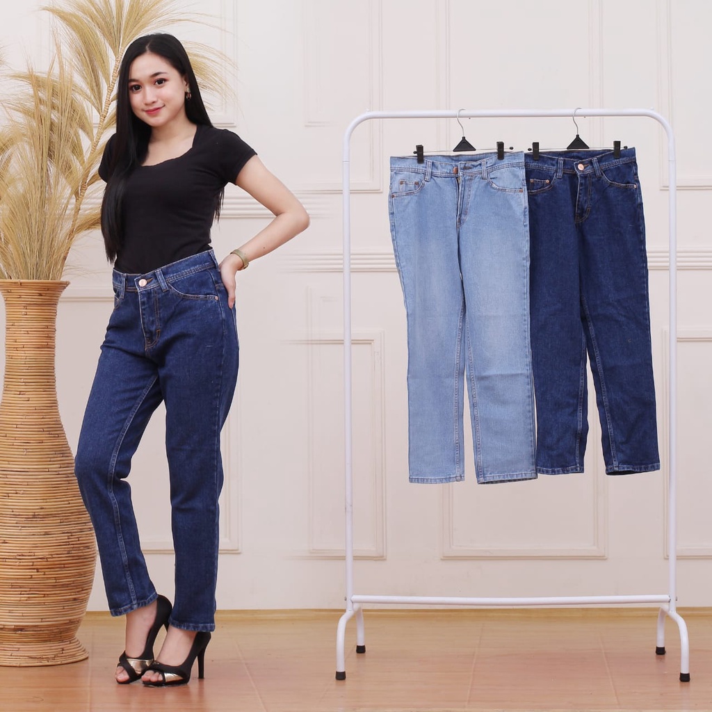 Celana jeans wanita terbaru Boyfriend Jeans Loose Celana Basic Wanita Biru Muda 130z