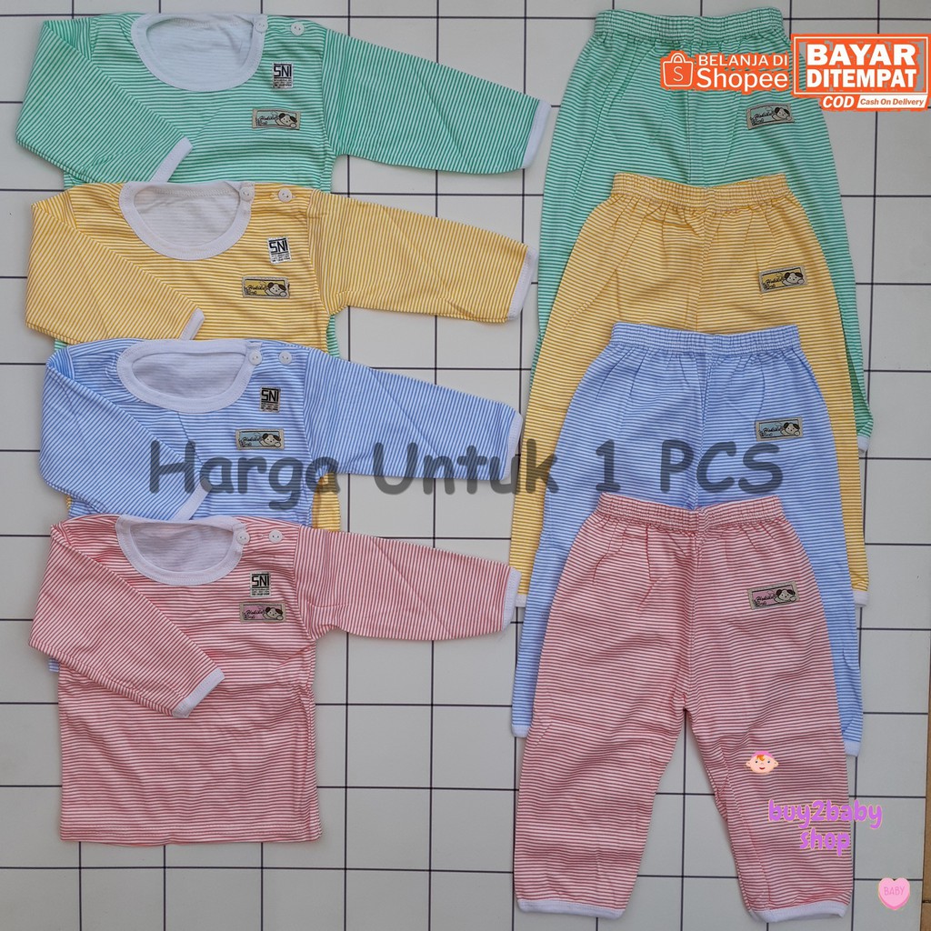 Setelan kaos panjang celana panjang bayi motif salur warna Hokiku 0-3 Bulan 1 PCS