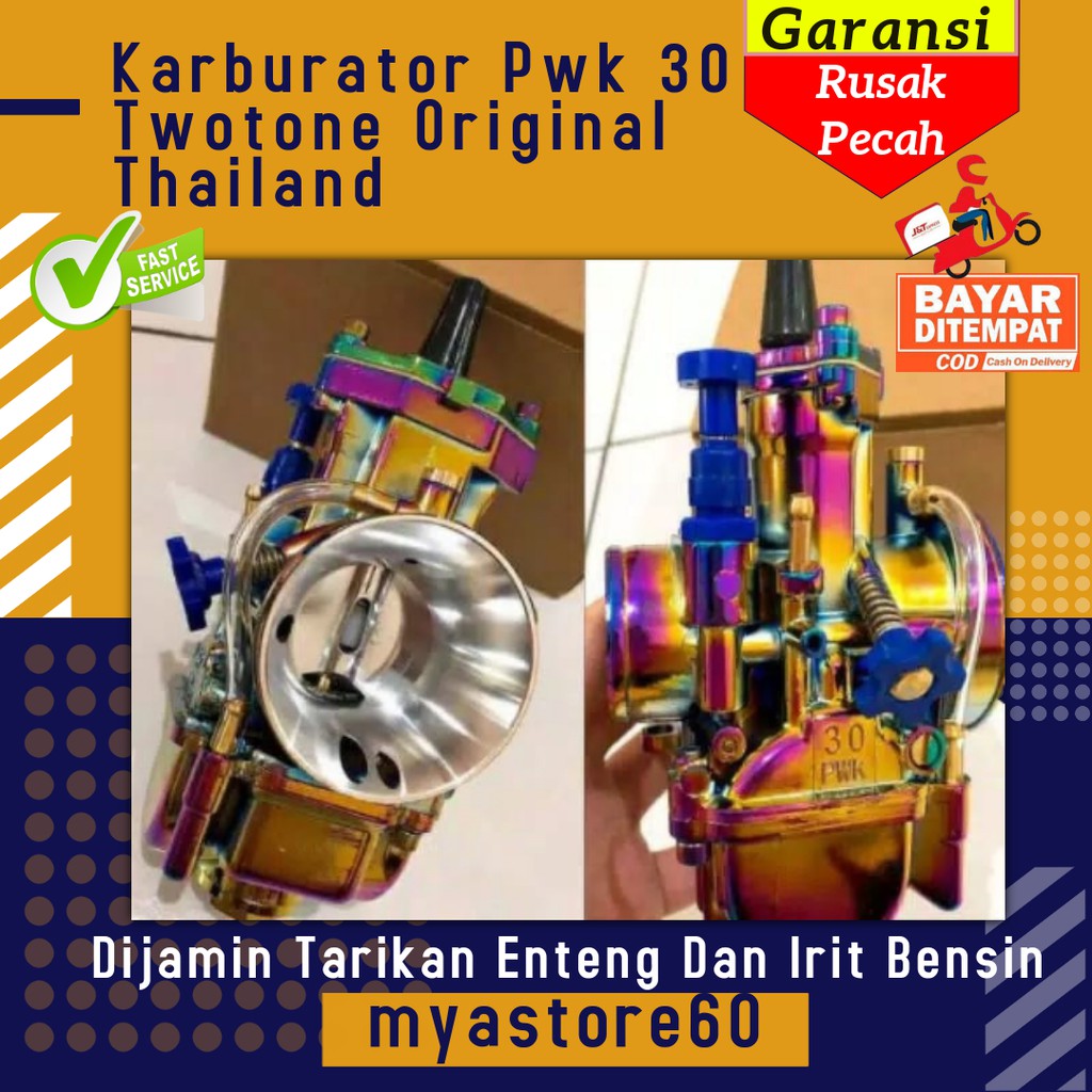 Karburator Pwk 30 Twotone 2tone Pelangi Blue Bakaran Asli Thailand Assy Setting