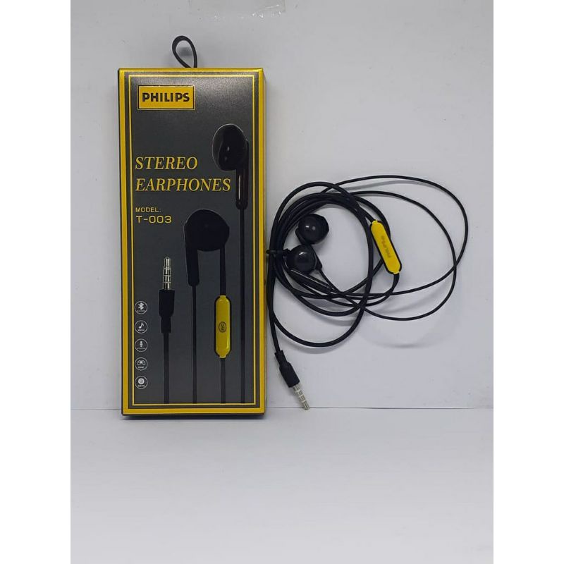 HF HEADSET/EARPHONE PHILIPS TYPE T-003 + MIC STEREO EARPHONE SUARA BASS