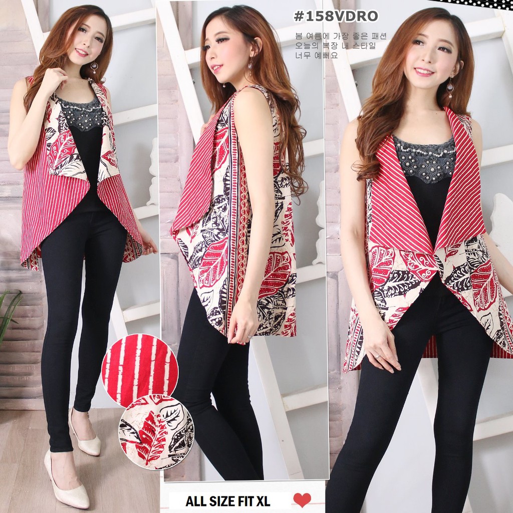  OUTER  158 VDRO OUTER  BATIK  MOTIF DAUN WARNA MERAH  EDISI 