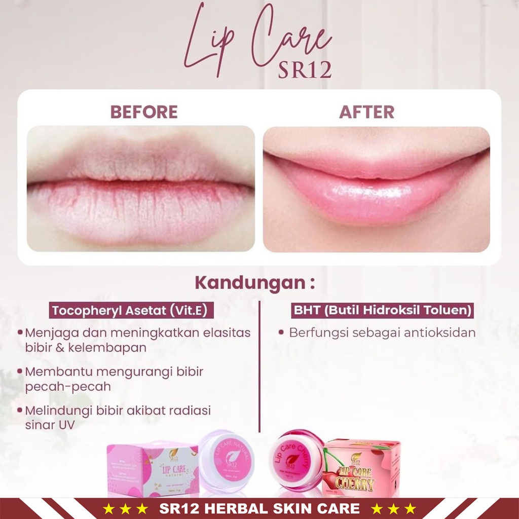 Lip Care SR12 | Lip Care Natural SR12 &amp; Lip Care Cherry SR12 | Pelembab Bibir SR12 Skincare