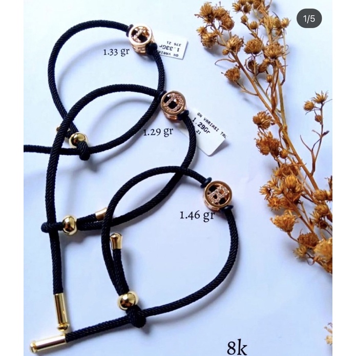 Gelang tali liontin alphabet emas asli kadar 8K/375