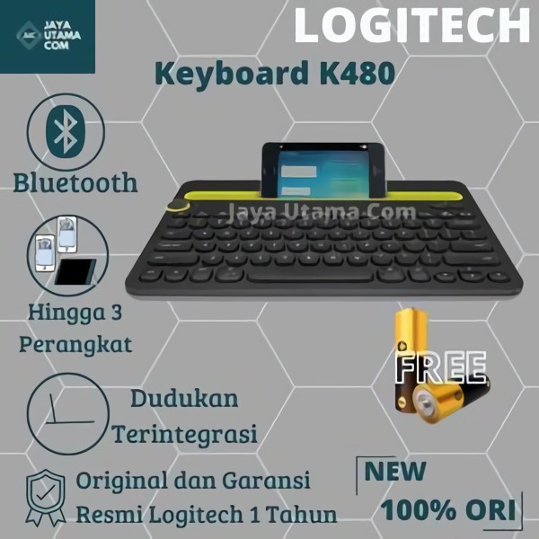 Logitech K480 Keyboard Wireless Bluetooth Multi-Device- Hitam