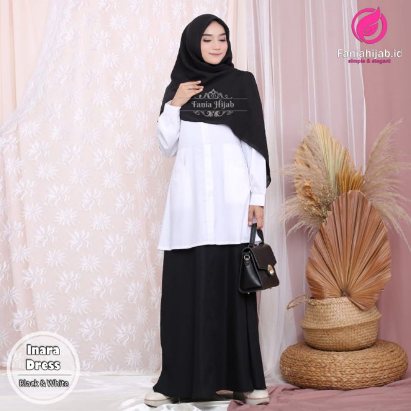 dress hitam putih by fania hijab
