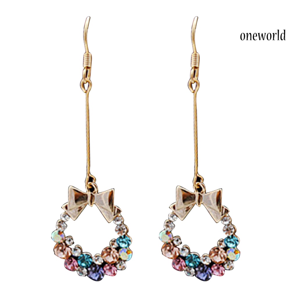 OW# Colorful Rhinestone Drop Earrings Bow Women Circle Hook Earrings Stud Earrings Fashion Jewelry