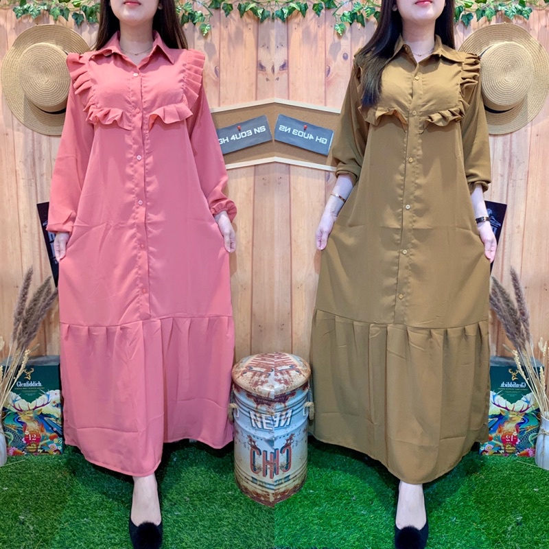 GAMIS LONG DRESS PLAIN RAMPLE 5011 KANCING