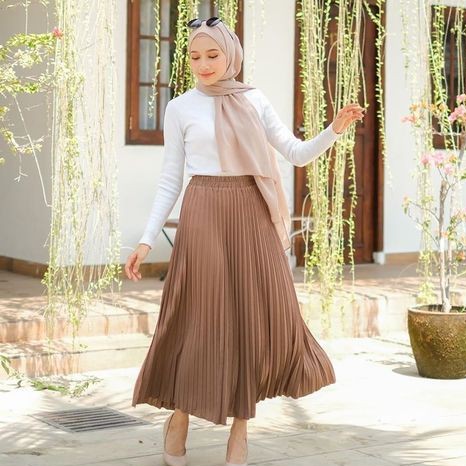 ROK PLISKET MURAH PRISKET PLEATED SALE POLOS REMPEL MUSLIMAH SKIRT ABG FLARE SKIRT MAYUNG FLOWY-HAZELNUT
