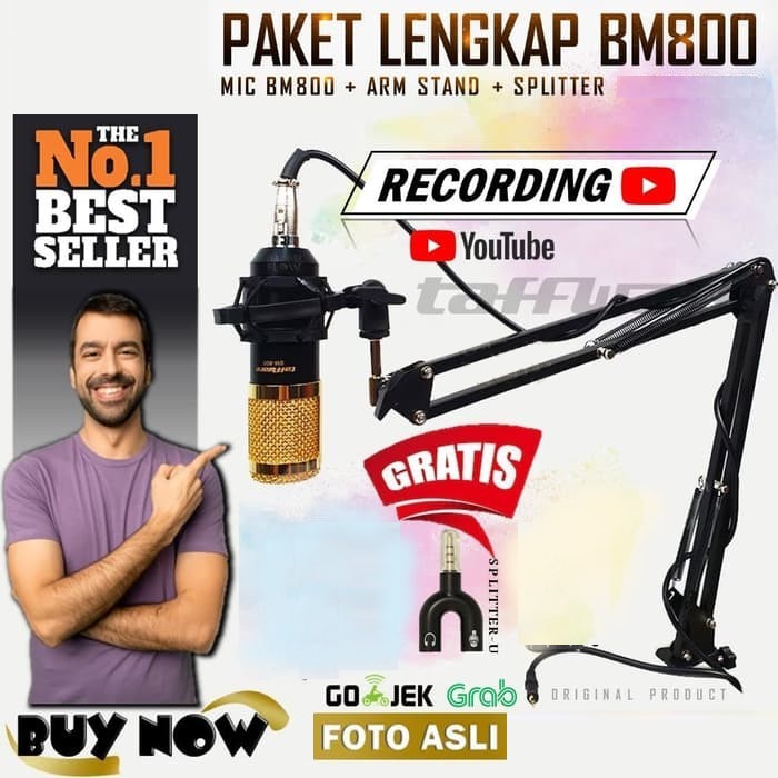 Paket recording smule mic condenser BM800 Original TAFFWARE Full Set