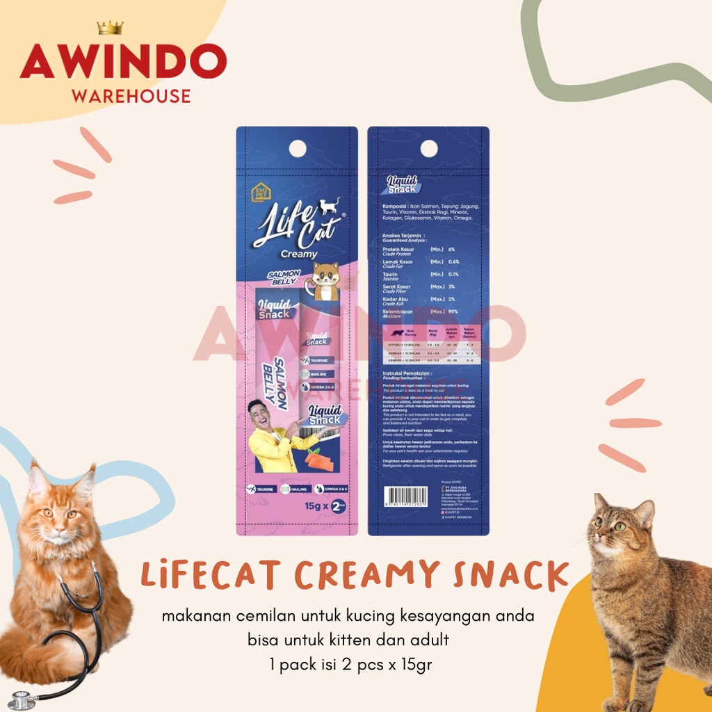 LIFE CAT CREAMY - Makanan Cemilan Snack Kucing Kitten Adult Lifecat Creamy 30gr