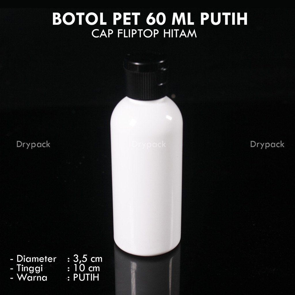 Botol Fliptop 60 ml Putih (tutup 3 varian warna)