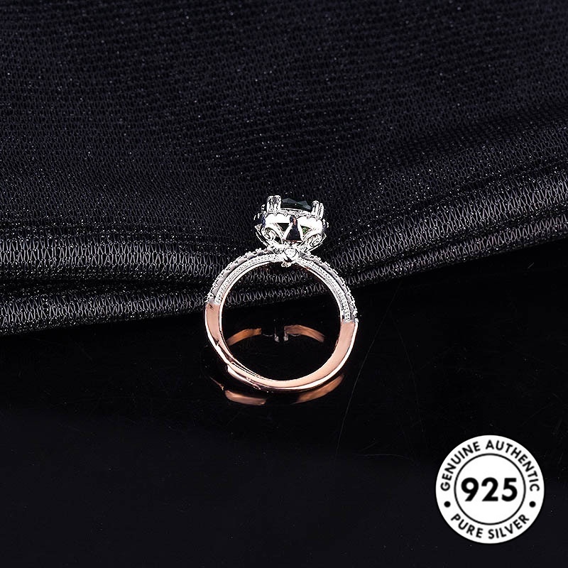 Cincin Inlaid Emerald Rose Gold Plated S925 Silver Gaya Elegan Untuk Wanita