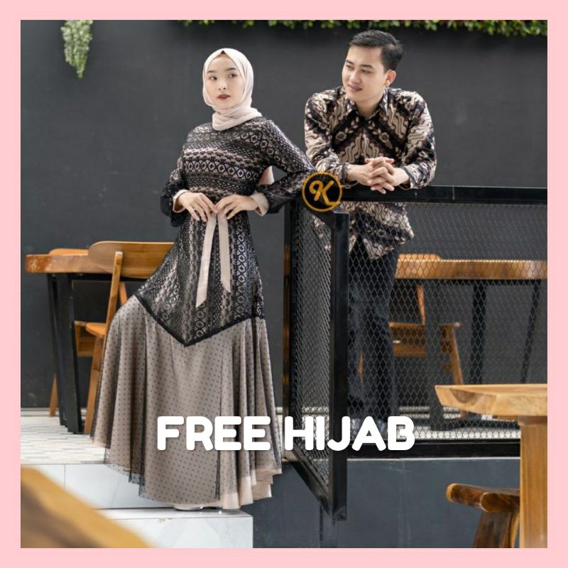 COD | Couple Batik Brokat | Sarimbit Gamis Brokat | Baju Muslim Wanita | Baju Batik Kebaya