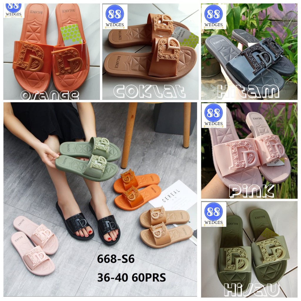 BALANCE 668-S6 NEW DELTA ORI IMPORT SANDAL JELLY WANITA SELOP FLAT KARET SLIP ON SANTAI TRENDY