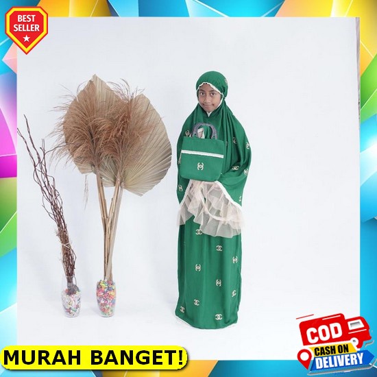 Mukena Anak Tanggung Rayon Polos Renda Putih 2In1 Resleting Umur 8-12 Tahun Mukena Anak Chanel Renda