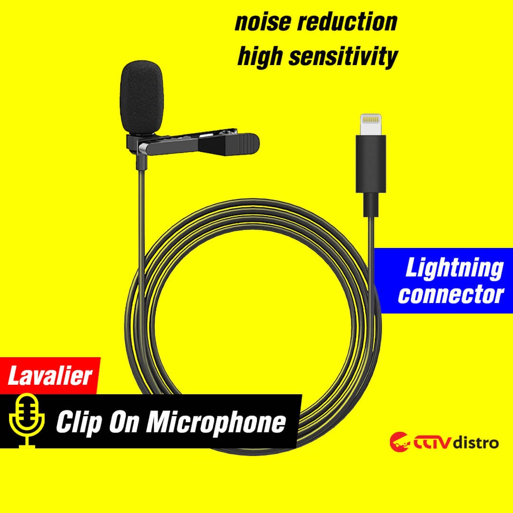 L23 Mic iPhone Lightning Clip On Microphone Jepit Mikrofon iPad Kabel Microfon Condenser Untuk Vlogger Rekaman Recording Youtuber