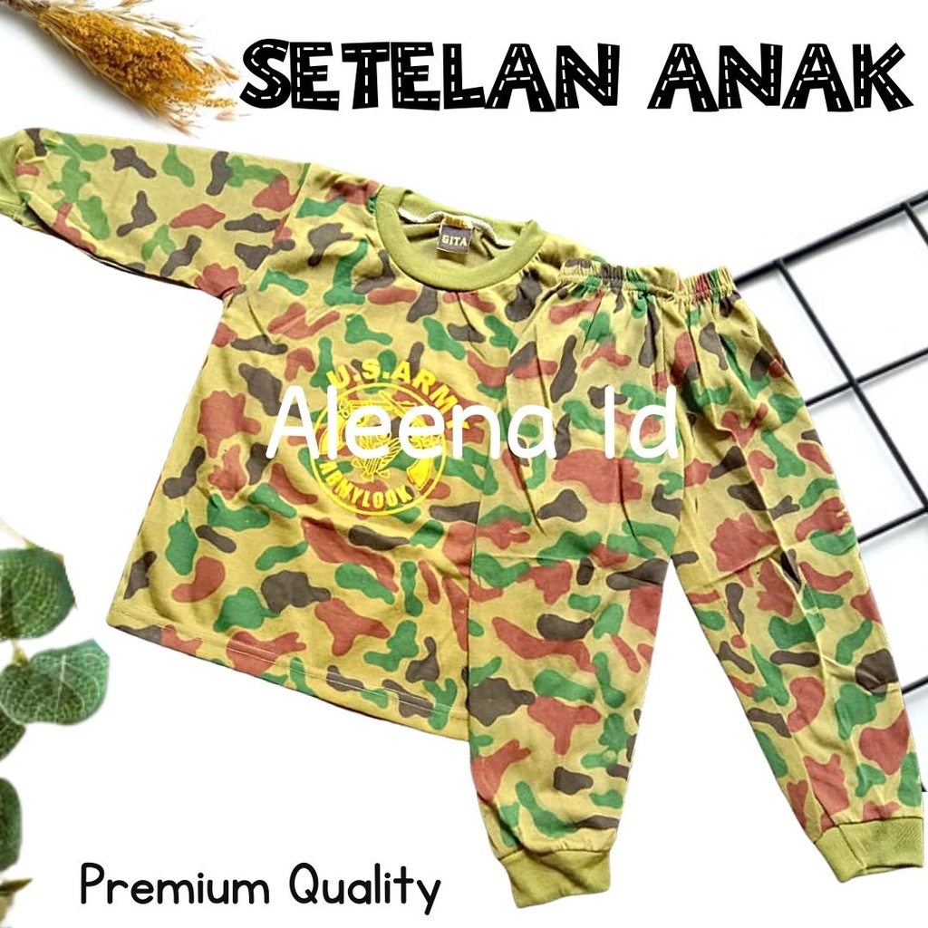Setelan baju army panjang/baju doreng anak/baju army baju abri/baju tentara anak/baju tidur army