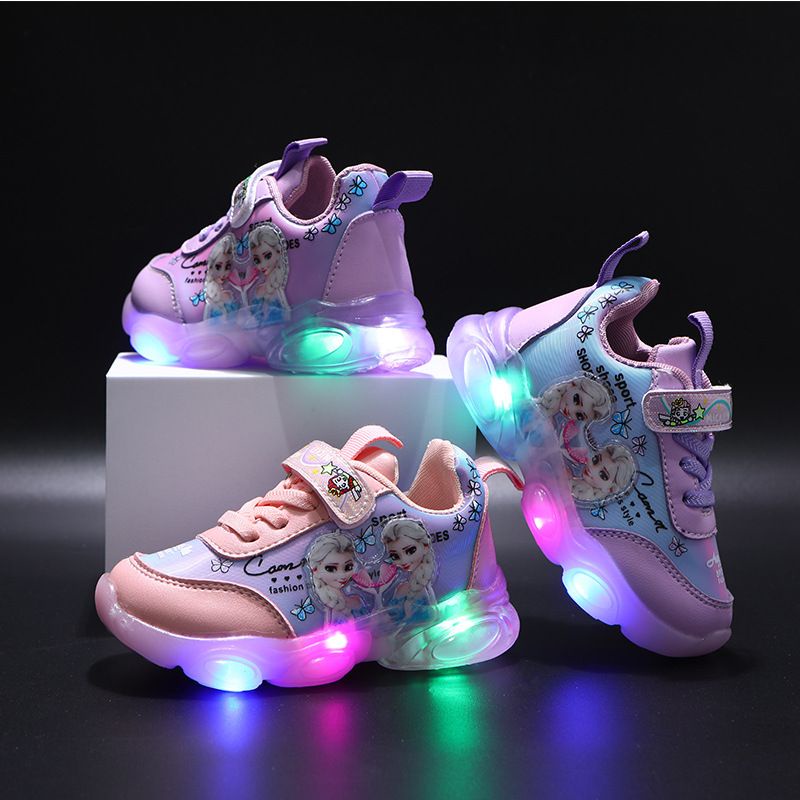 Sepatu Sporty Anak Cewe LED Motif Frozen Elsa Terbaru