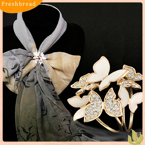 Fresh| Bros Pin Butterfly Cluster Bulat Hias Kristal Berlian Imitasi Untuk Aksesoris Scarf Wanita