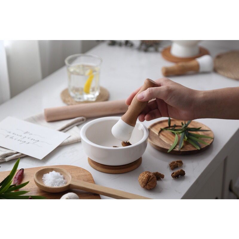 Ulekan Cobek Alu Estetic Nordic Style Bahan Keramik Ceramic Pestle and Mortar / Ulekan Estetik