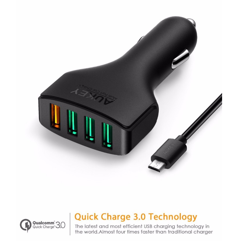 [ORIGINAL] Aukey 4 Port Quick Charge 3.0 Car Charger and Micro-USB CC - T9