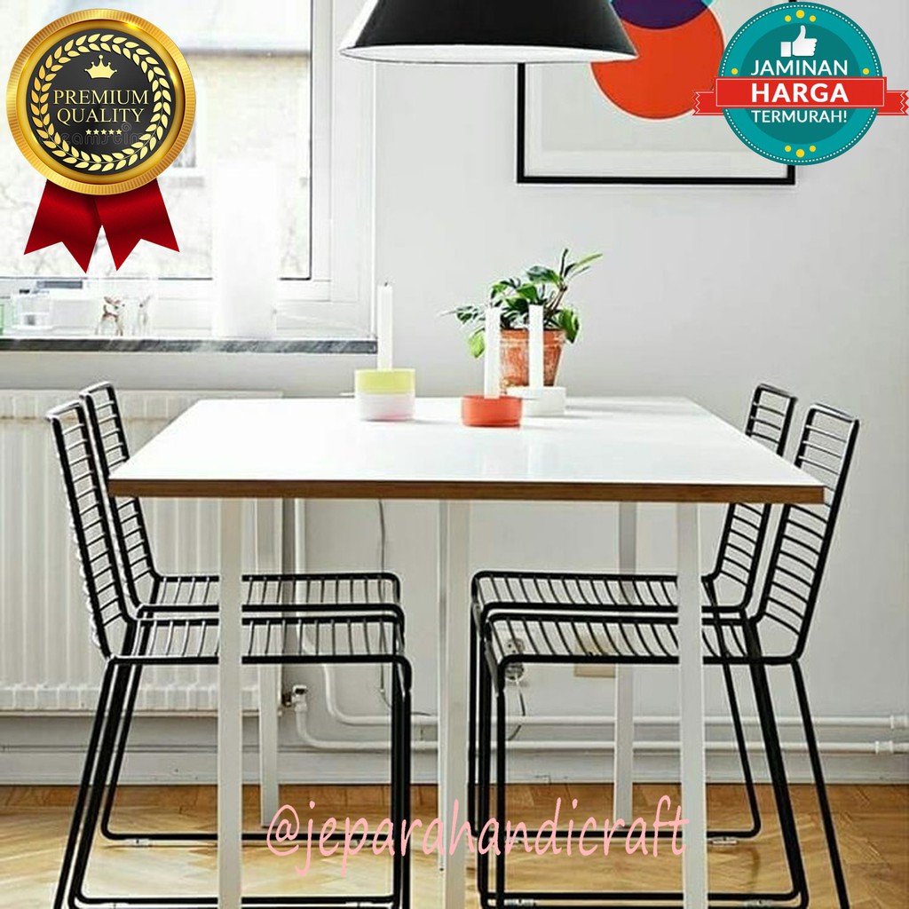 Set Meja Makan Besi Jati Minimalis 4 kursi Atas Top Kayu Unik Modern Terbaru Jepara