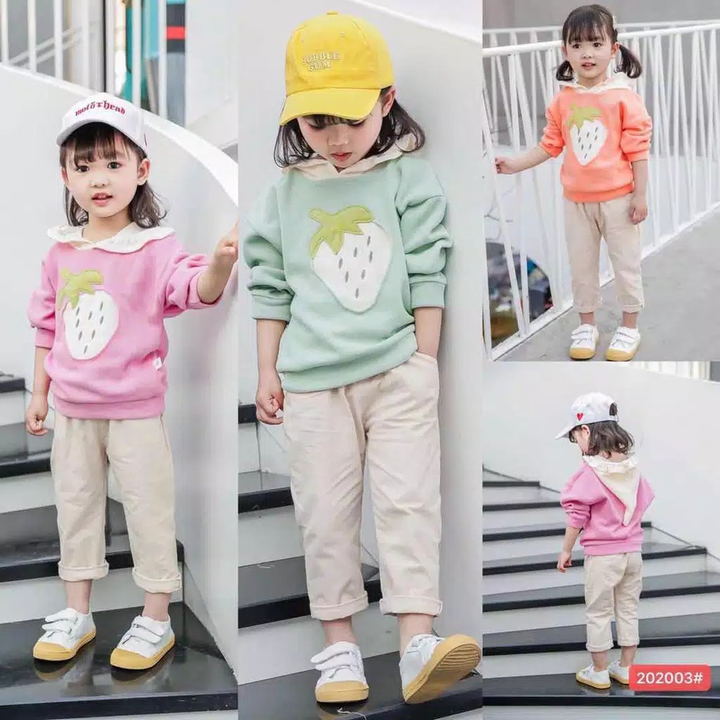 gos C1&amp;2 BERRY HOODIE 202003 setelan panjang anak perempuan import setelan jeans