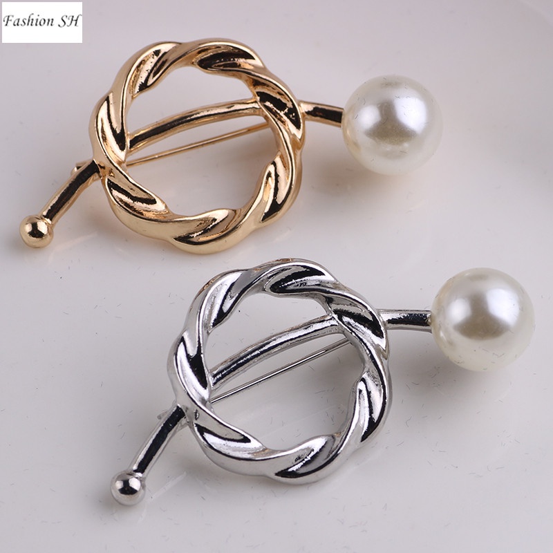 Fashion Scarf Clasp Ring Pearl Tee Shirt Clips Buckle for Neckerchief Clothing M40138