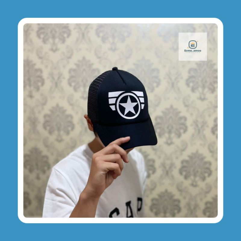 EMOEMO-Topi Baseball Pria anak Logo CAPTAIN AMERICA Snapback Topi Trucker Jaring Premium