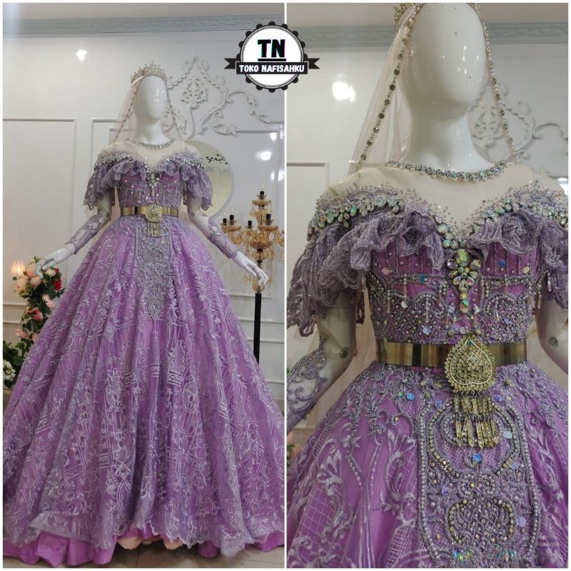 PROMO gaun pengantin payet jepang warna lilac