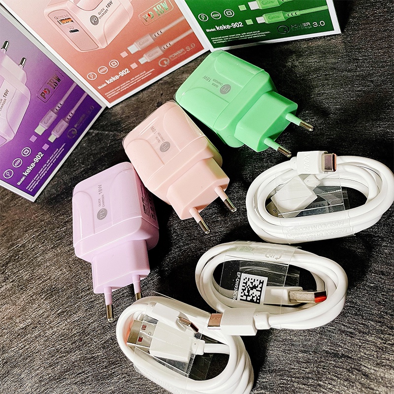 【CA020】Skyhigh Charger 65W Macaron Travel Adaptor Colokan USB +PD Port 5G QC3.0 Quick Charging Micro Cable