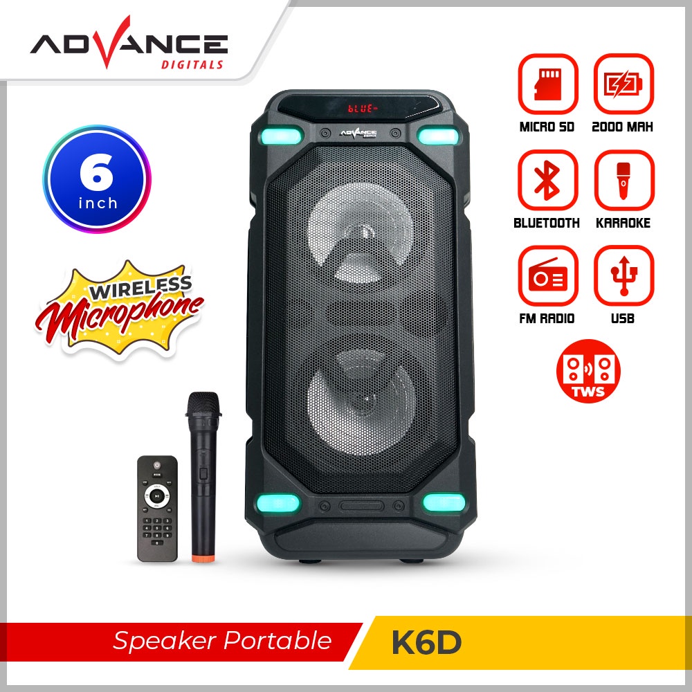 Advance Speaker Bluetooth Portable with 1 Microphone K6D Garansi 1 Tahun