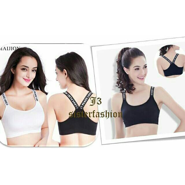 Bra Peace Love Flirt SPORTBRA HITAM PUTIH ATASAN YOGA SENAM FITNESS
