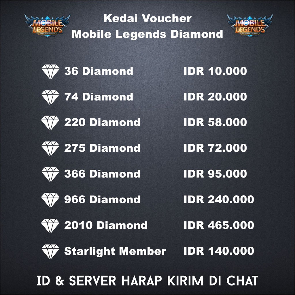 Topup Diamond Mobile Legend 220 966 Diamond Starlight Member Mobile