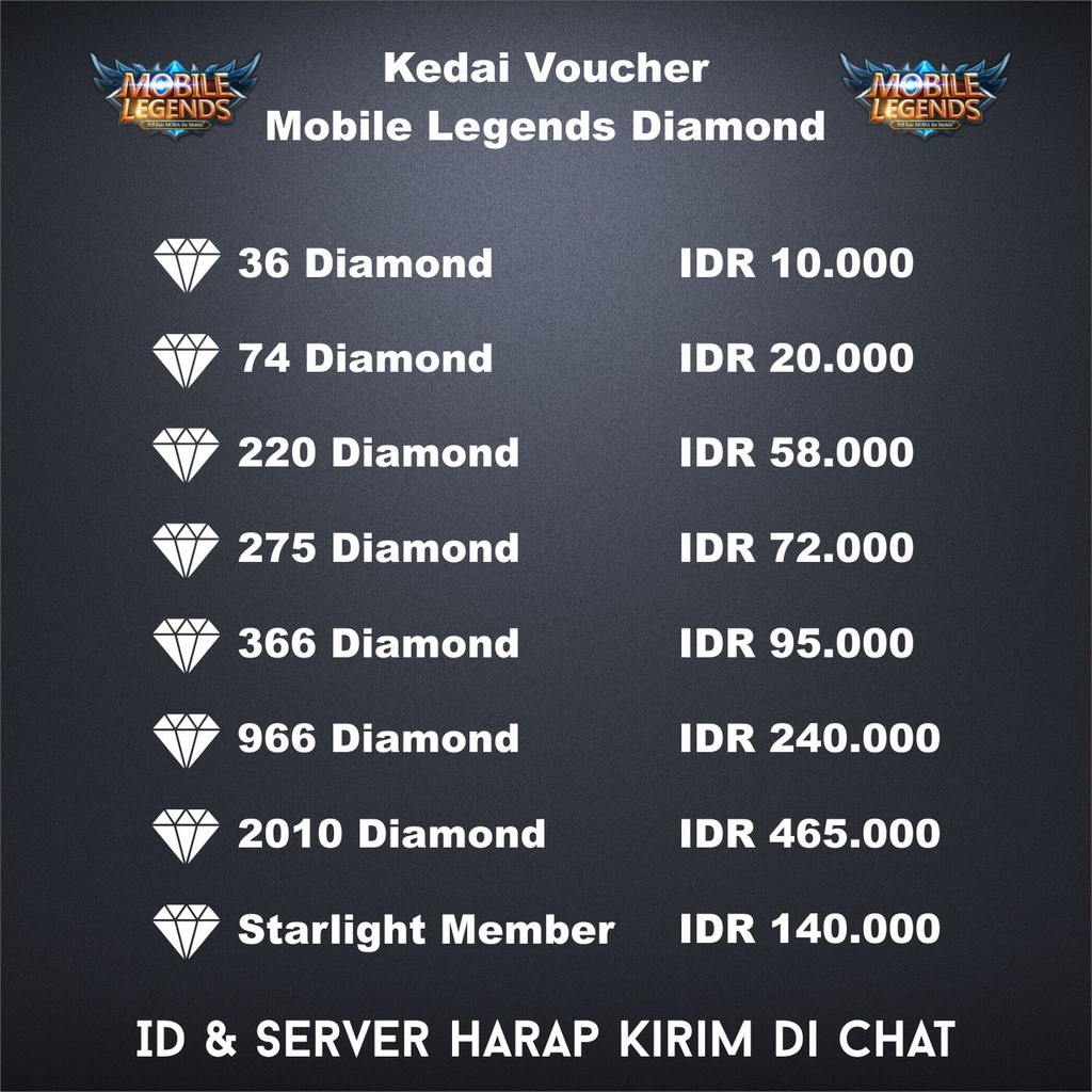 Topup Diamond Mobile Legend 220 966 Diamond Starlight Member Mobile