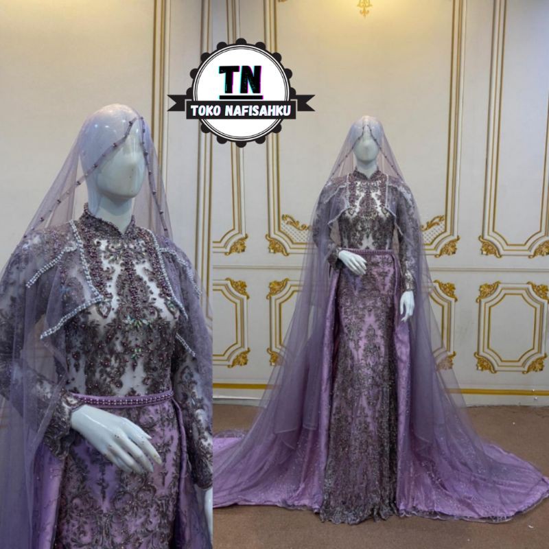 Gaun pengantin slim ekor mewah / gaun akad modern / kebaya akad slim / kebaya pengantin akad 2021