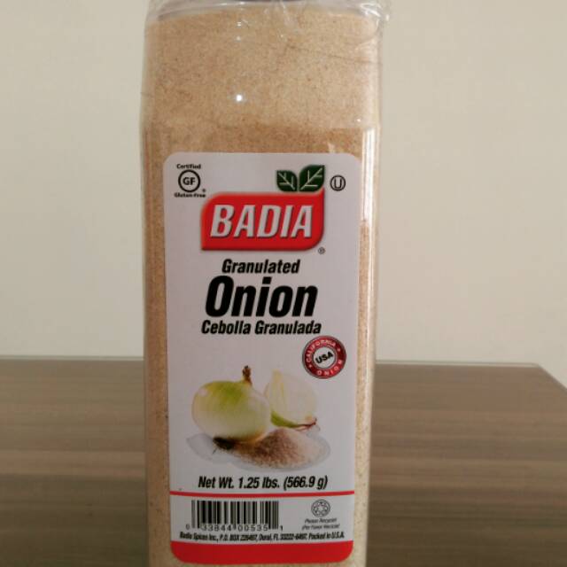 

BADIA GRANULATED ONION IMPORT USA, NET WT : 1.25LBS (566.9 gr).
