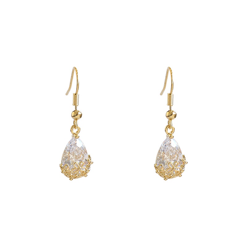 Anting Kristal Sintetis Motif Bunga Vintage Aksesoris Pesta fashion Korea Wanita