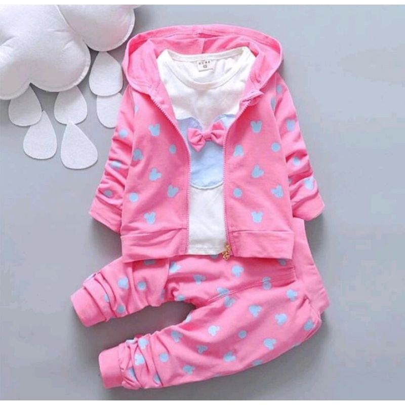 SETELAN JAKET 3 IN 1MINIE MOUSE PITA 1-5 TAHUN SETELAN SWEATER ANAK PEREMPUAN 3in1 Terbaru Terlaris