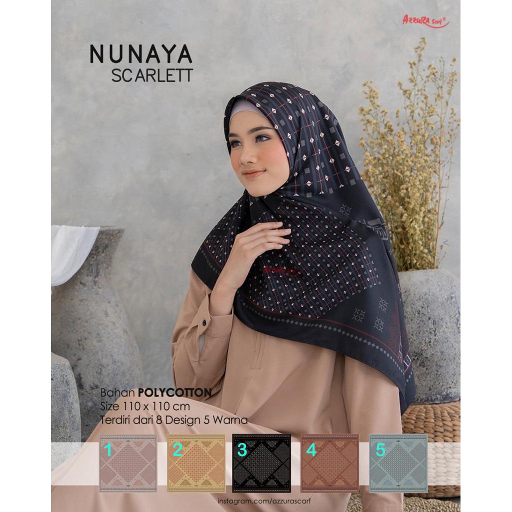 fuukuu Premium Hijab Jilbab Nunaya Scarlett Kerudung Segi Empat Square Motif Scarf Murah