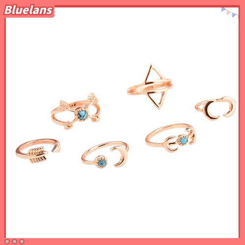 Bluelans 6Pcs Turquoise Arrow Moon Triangle Above Knuckle Ring Mid Finger Tip Stack Rings