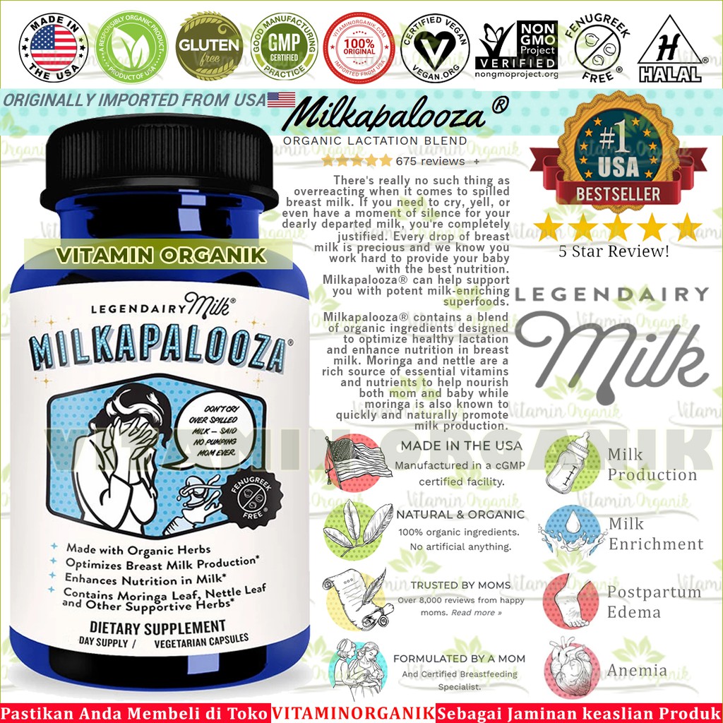 Milkapalooza Asi Booster / Penambah / Pengental / Pelancar ASI Herbal 60/180 Cap Legendairy Milk USA