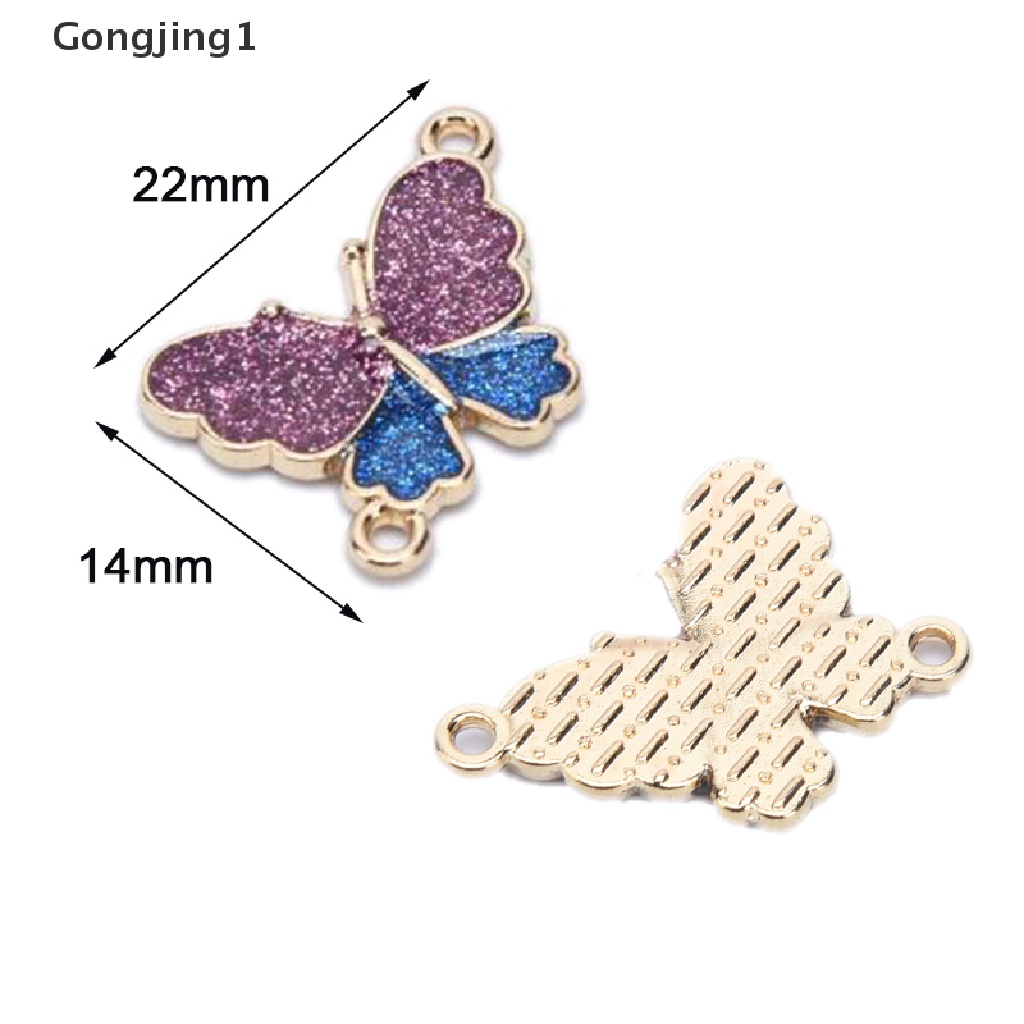 Gongjing1 10Pcs / Kantong Liontin Butterfly Enamel Berkilau Untuk Membuat Perhiasan DIY Charms