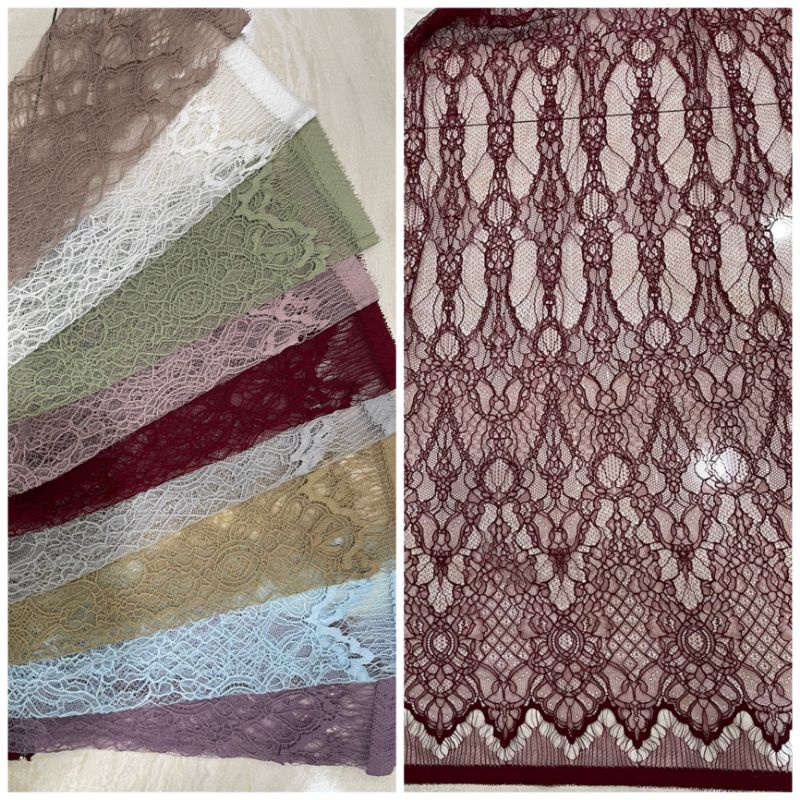 isi 2.5m x 1.5m Brokat Semi France Lace Chantilly Bahan Kebaya Brukat Chantilly Lace Bakal Kain Brok