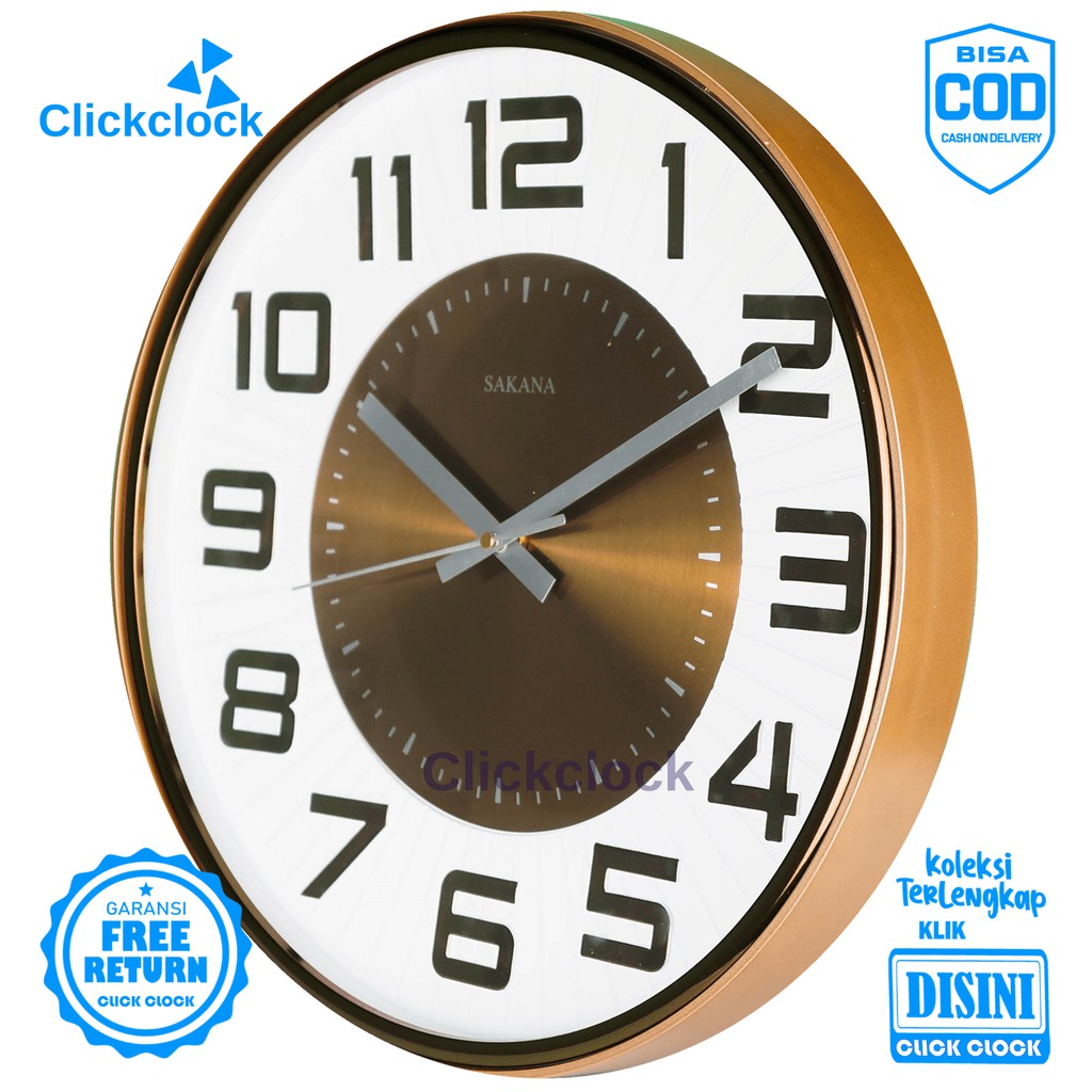 Jam Dinding Quartz Minimalis Biru Coklat Sakana 588 Besar Dekorasi Kamar Murah