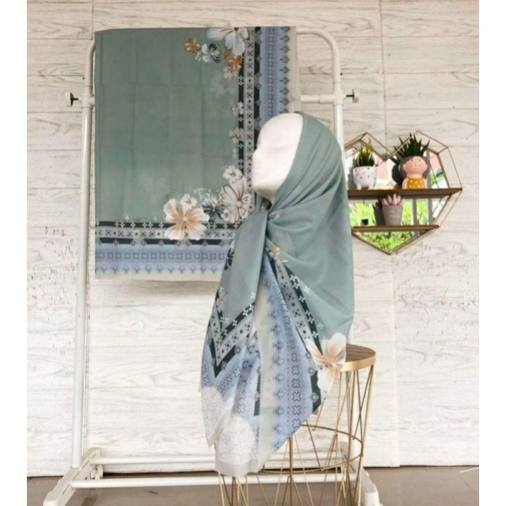 hijab segiempat motif bunga warna pink, hijau, hitam | hijab voal motif bunga