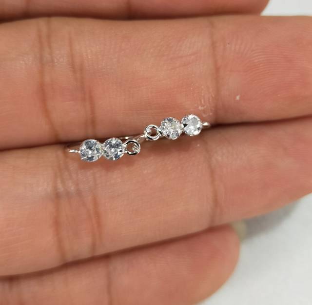 Anting knip mata 2, perak 925, sepuh emas putih, 32.500/pcs