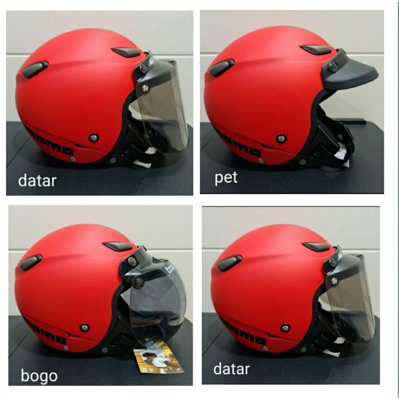 Helm Bogo JPN momo Merah Doff Kaca datar Pet dan Cembung - RANDOM
