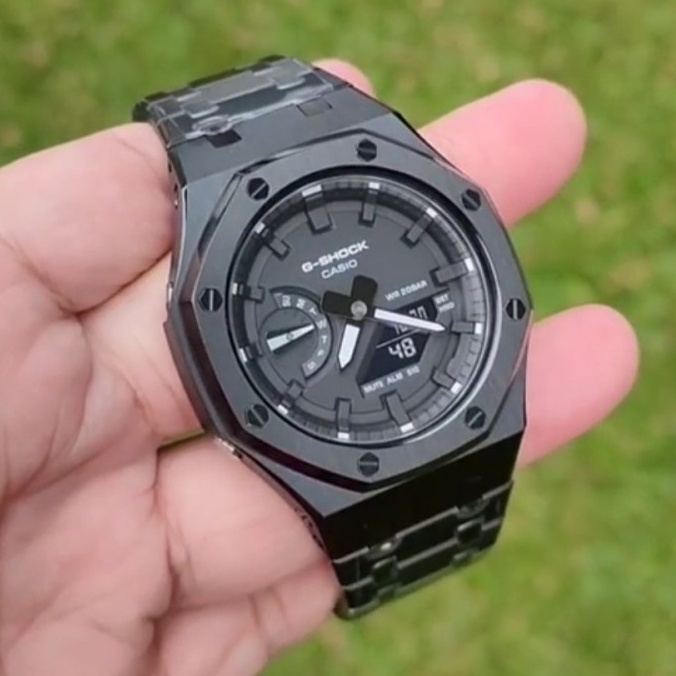 jam tangan casio g shock ga 2100 ap royal oak metal custom stainless full black
