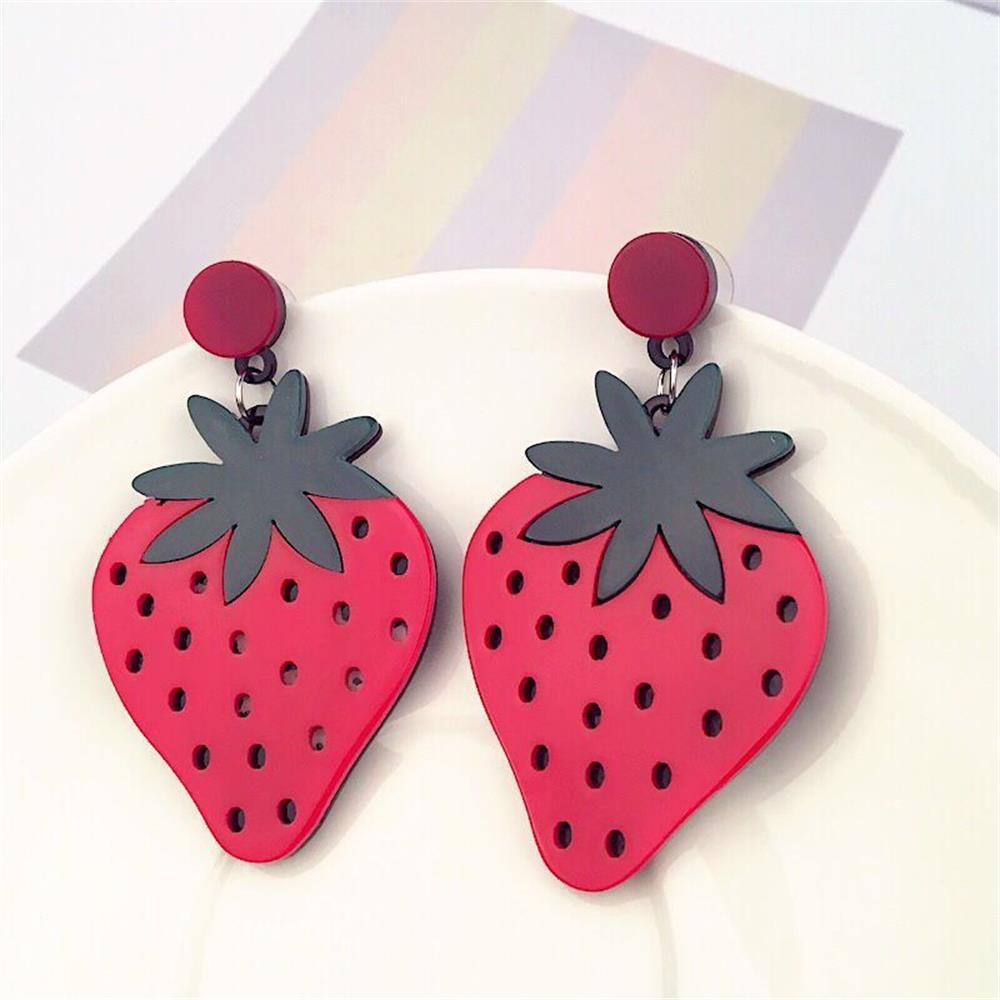 Lily 1pasang Anting Buah Fashion Strawberry Musim Panas Menjuntai